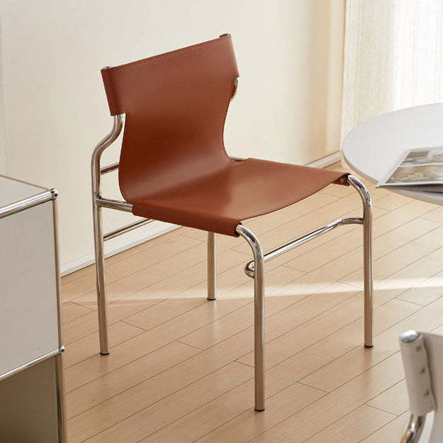 Minimalist Leather Iron Dining Chair — Black