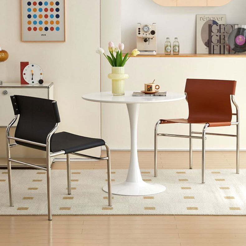 Minimalist Leather Iron Dining Chair — White