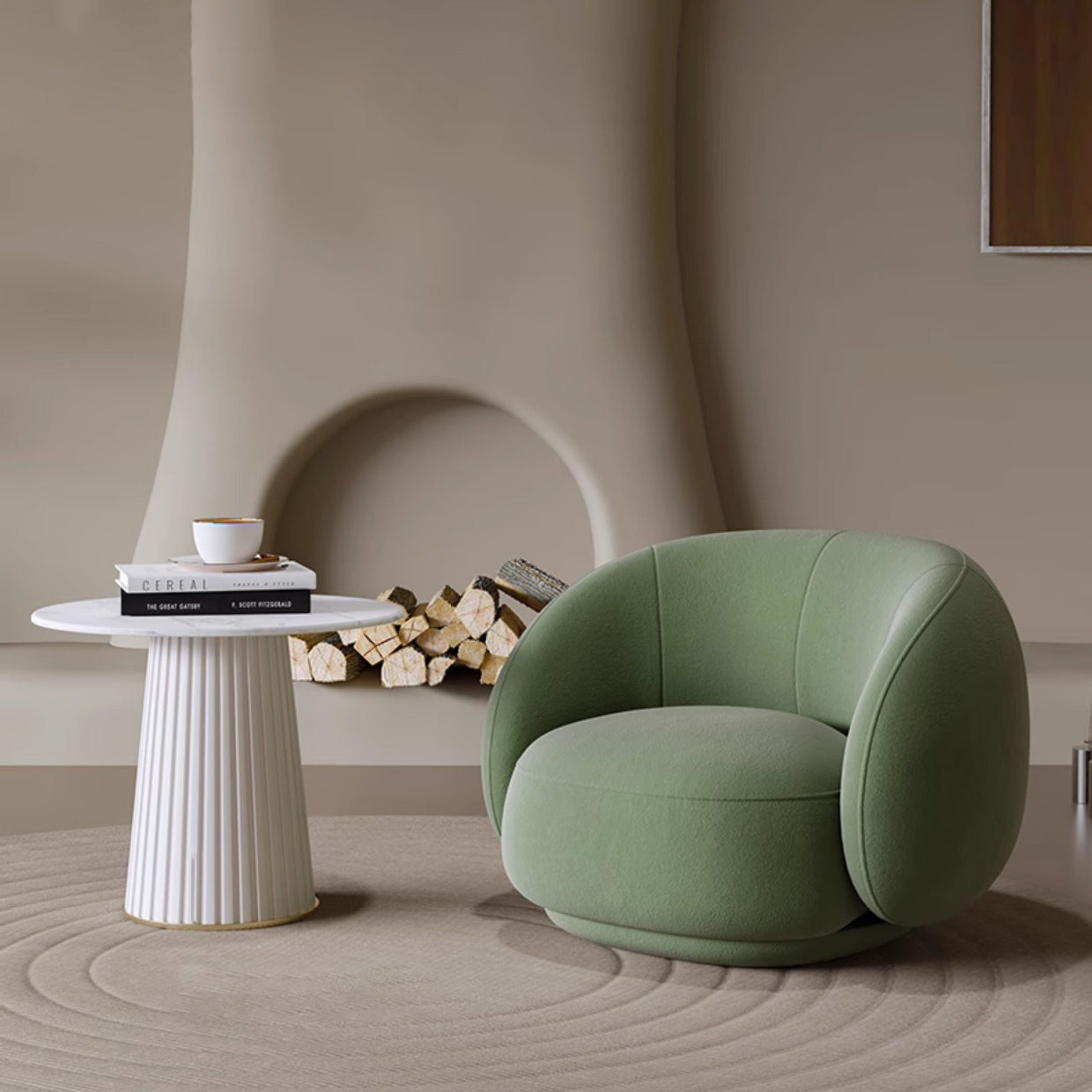 Minimalist Round Frosted Velvet Sofa — White
