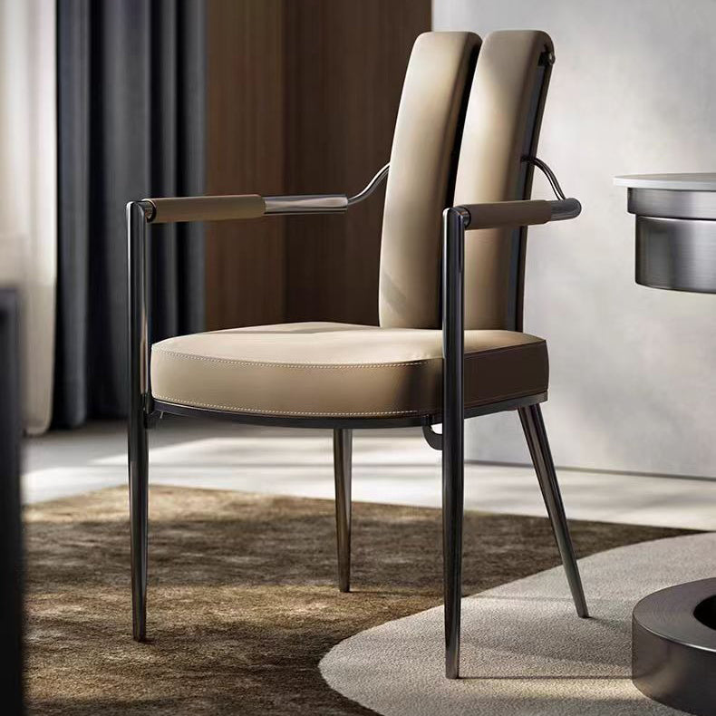 Nordic Upholstered Leather Steel Dining Chair — Gold
