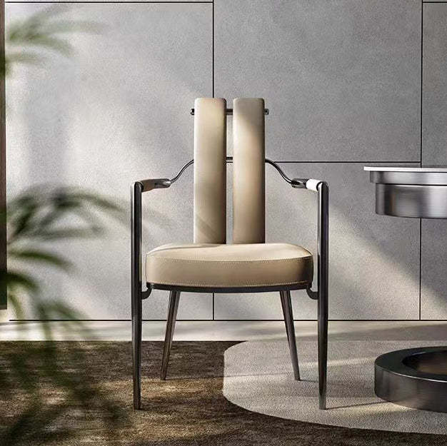 Nordic Upholstered Leather Steel Dining Chair — Black
