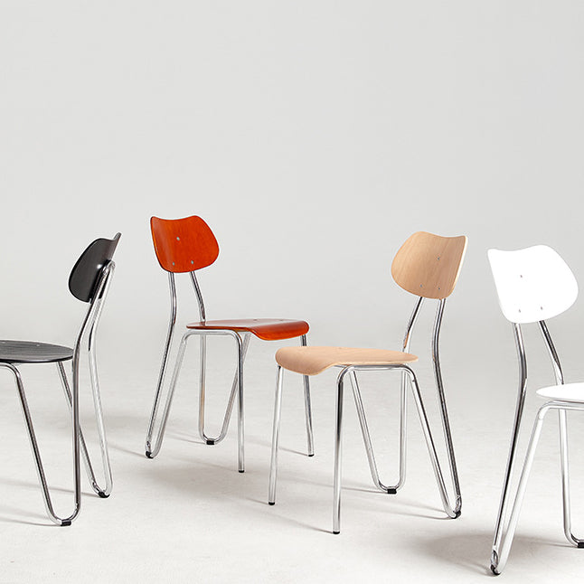 Minimalist Steel Faux Plank Dining Chair — Orange