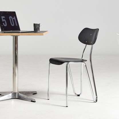 Minimalist Steel Faux Plank Dining Chair