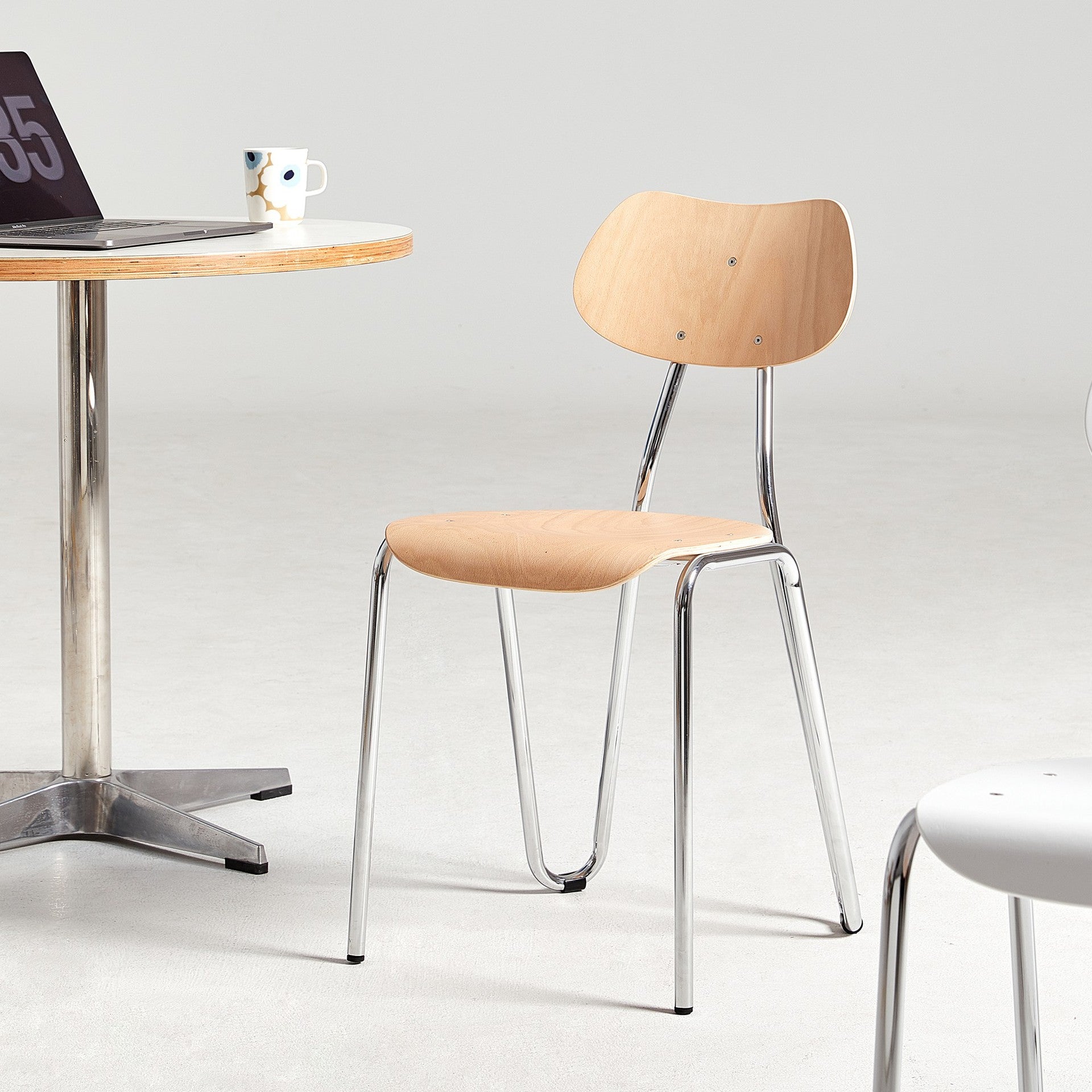 Minimalist Steel Faux Plank Dining Chair