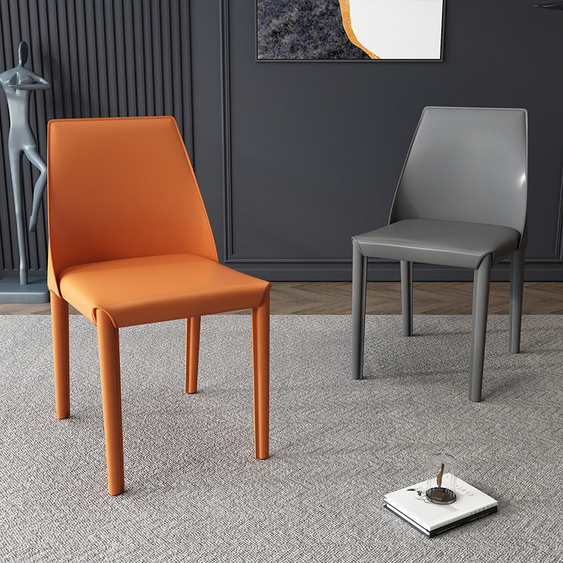 Nordic Upholstered Leather Steel Dining Chair - Orange