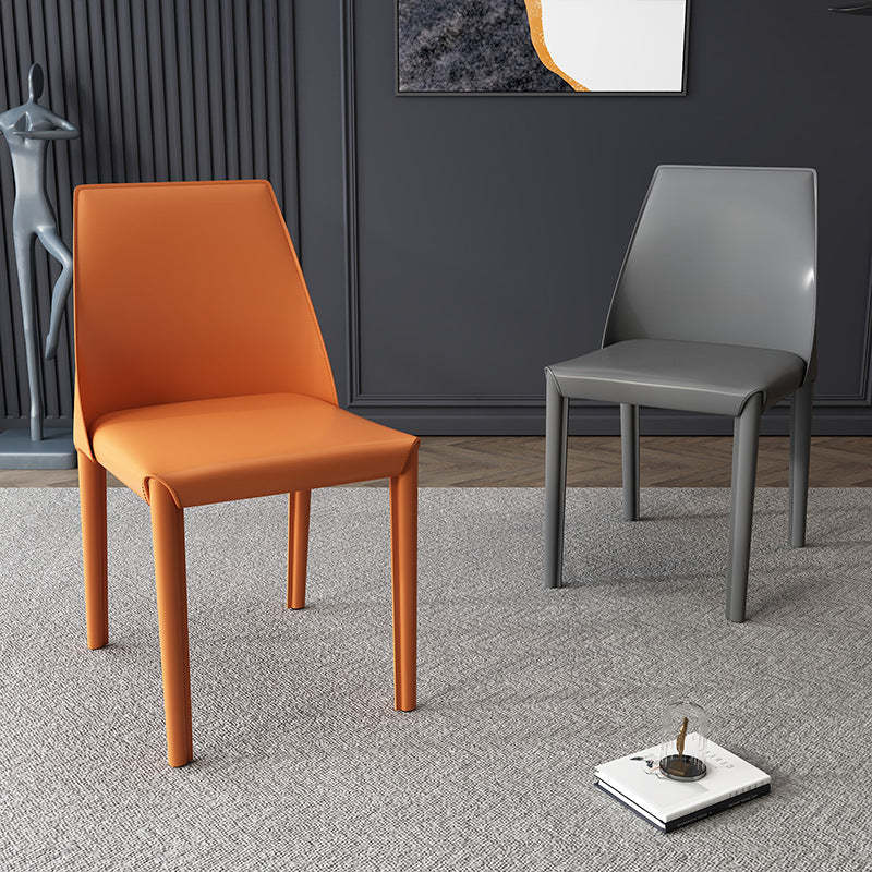Nordic Upholstered Leather Steel Dining Chair — Orange