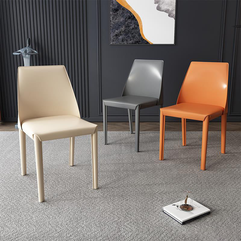 Nordic Upholstered Leather Steel Dining Chair — White