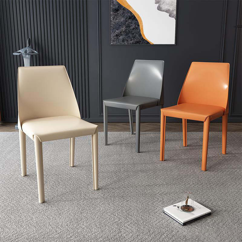 Nordic Upholstered Leather Steel Dining Chair — White