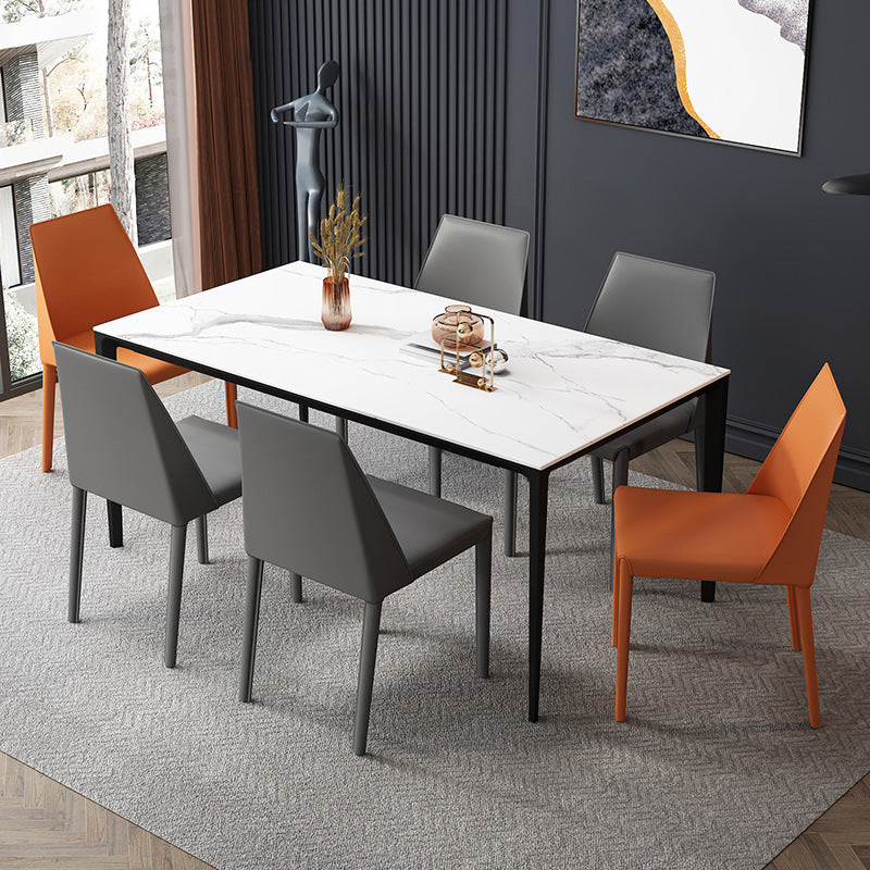 Nordic Upholstered Leather Steel Dining Chair — Blue