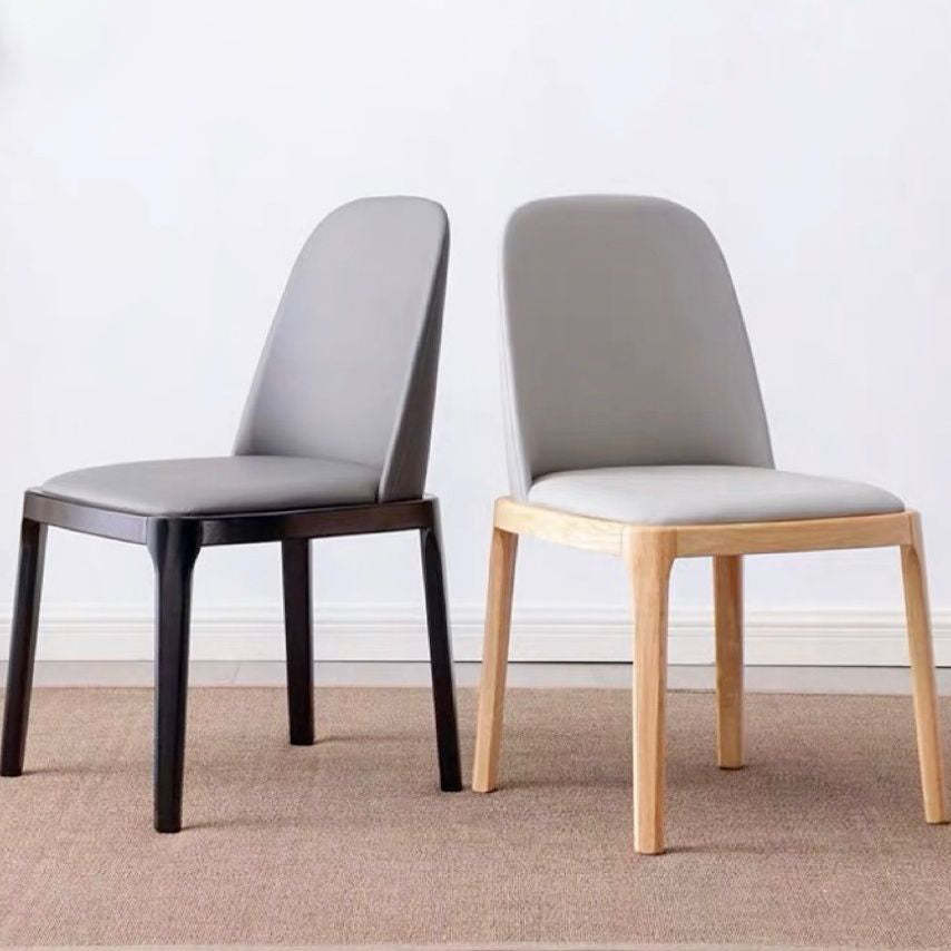 Nordic Upholstered Leather Wood Dining Chair — Gray + Black Frame