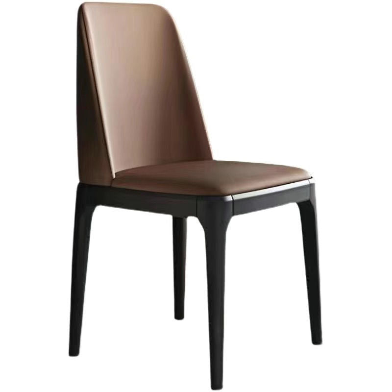 Nordic Upholstered Leather Wood Dining Chair — White + Wood Color Frame