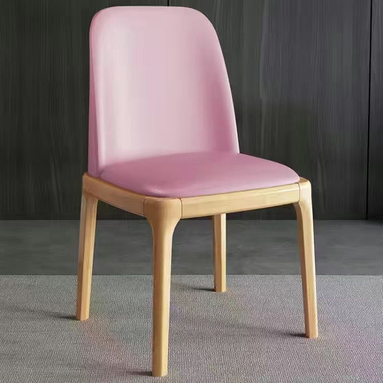 Nordic Upholstered Leather Wood Dining Chair — Brown + Black Frame