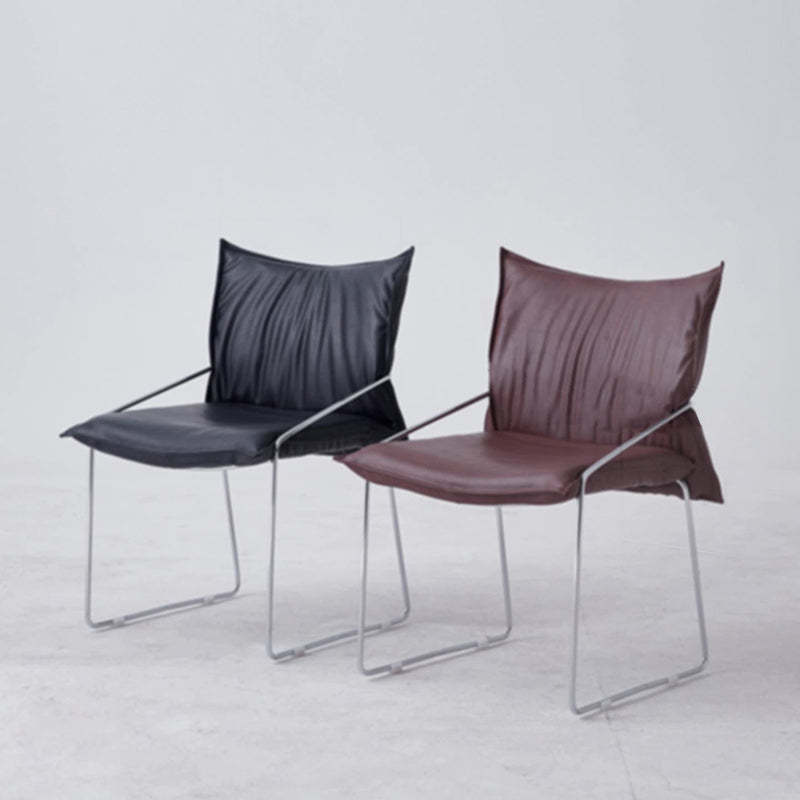 Minimalist Upholstered Leather Metal Accent Chair — Blue