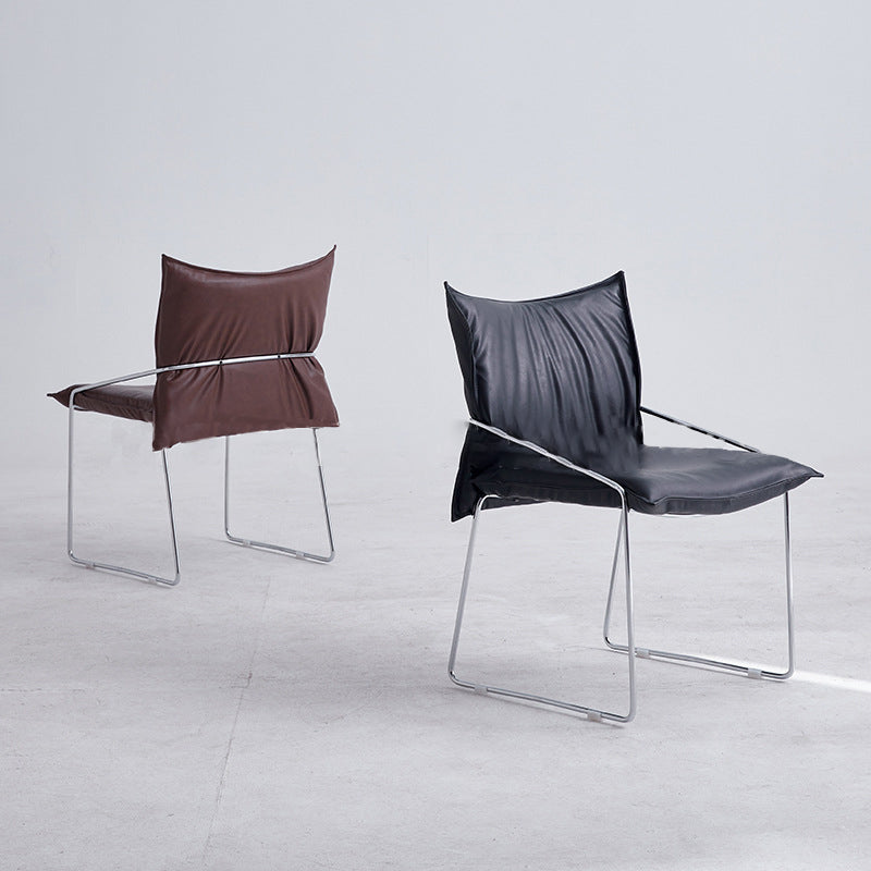 Minimalist Upholstered Leather Metal Accent Chair — Brown