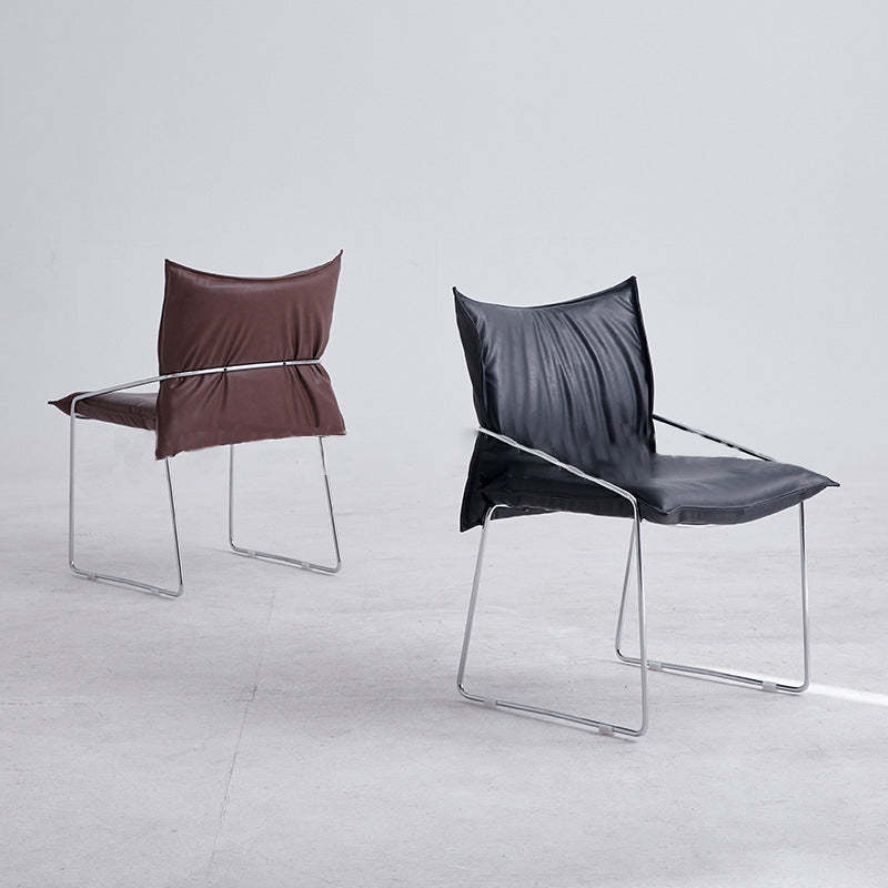 Minimalist Upholstered Leather Metal Accent Chair — Brown