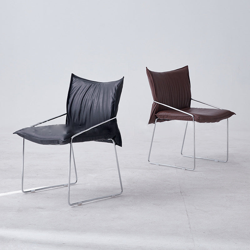Minimalist Upholstered Leather Metal Accent Chair — Black