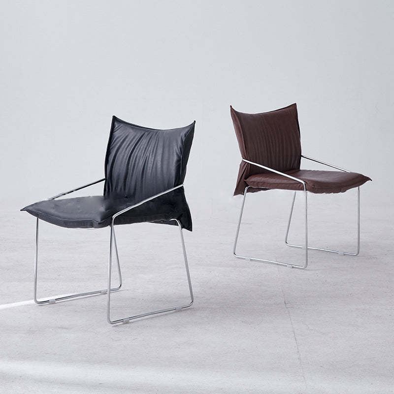 Minimalist Upholstered Leather Metal Accent Chair — Black