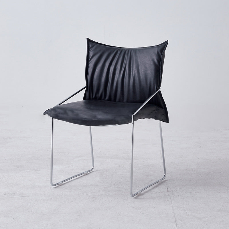 Minimalist Upholstered Leather Metal Accent Chair