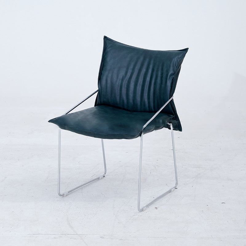 Minimalist Upholstered Leather Metal Accent Chair