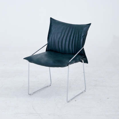 Minimalist Upholstered Leather Metal Accent Chair