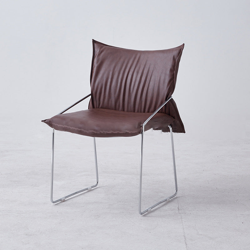 Minimalist Upholstered Leather Metal Accent Chair
