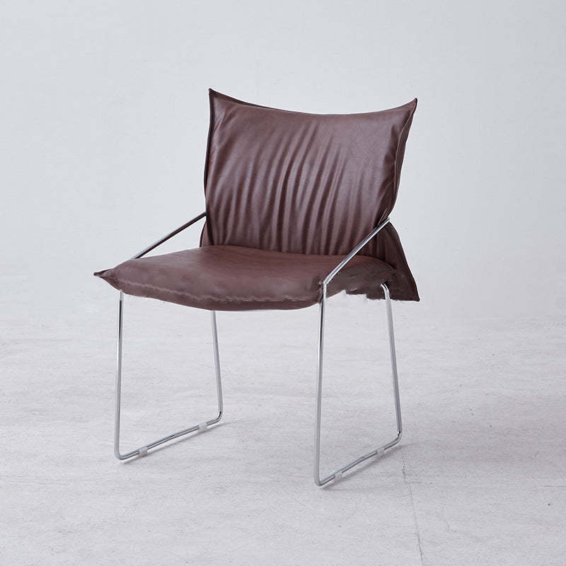 Minimalist Upholstered Leather Metal Accent Chair
