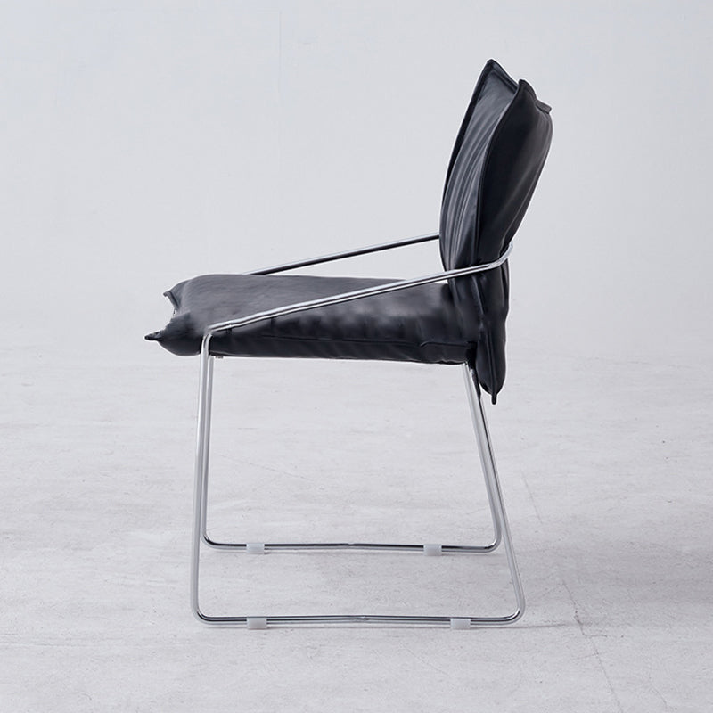Minimalist Upholstered Leather Metal Accent Chair