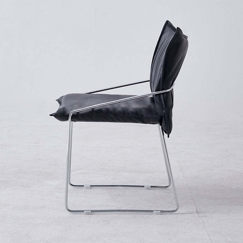 Minimalist Upholstered Leather Metal Accent Chair