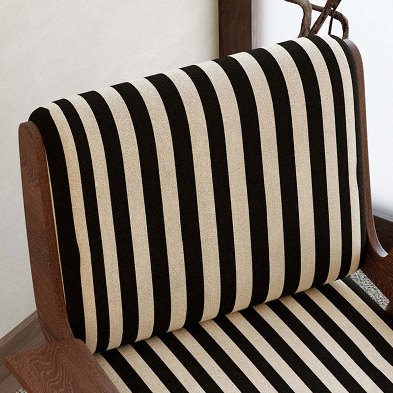 French Striped Fabric Ash Wood Accent Chair