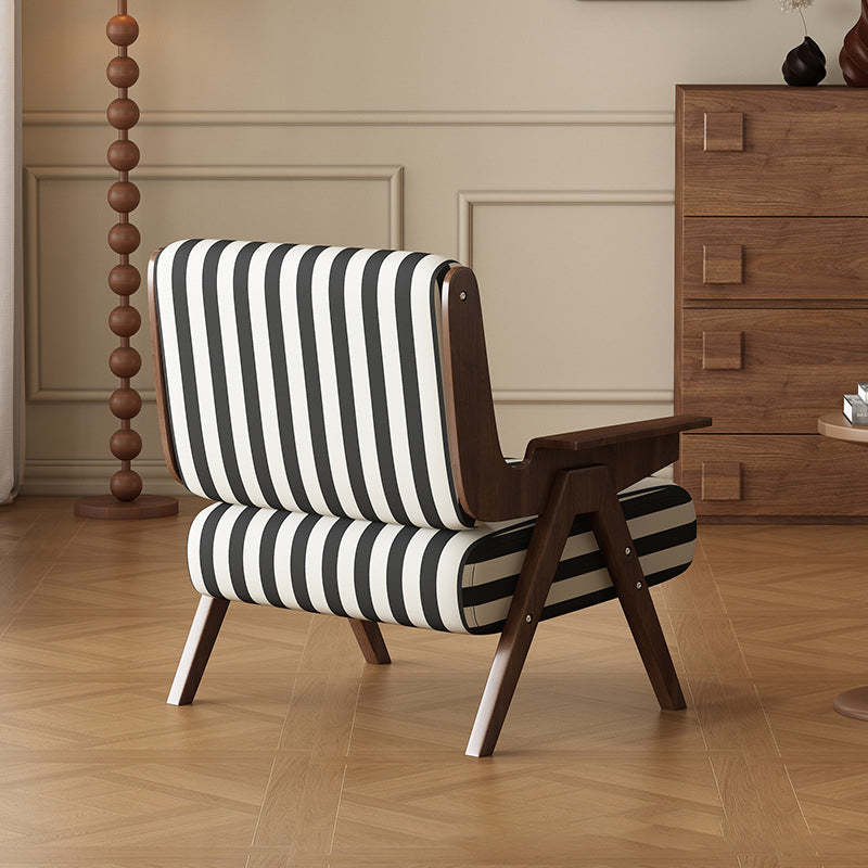French Striped Fabric Ash Wood Accent Chair
