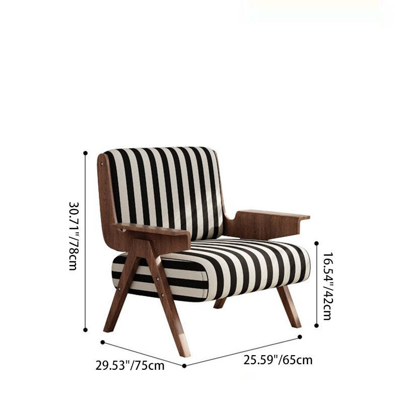 French Striped Fabric Ash Wood Accent Chair