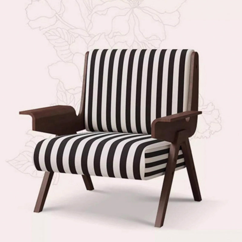French Striped Fabric Ash Wood Accent Chair