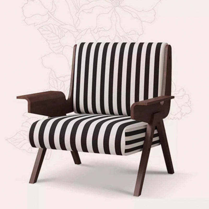 French Striped Fabric Ash Wood Accent Chair