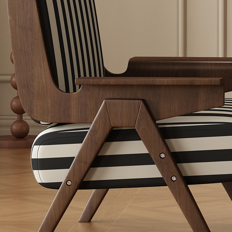 French Striped Fabric Ash Wood Accent Chair