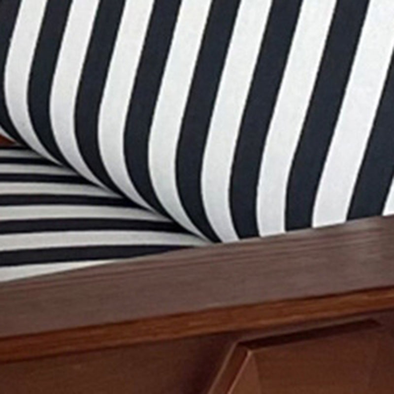 French Striped Fabric Ash Wood Accent Chair