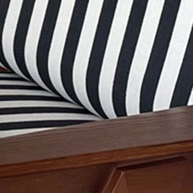 French Striped Fabric Ash Wood Accent Chair