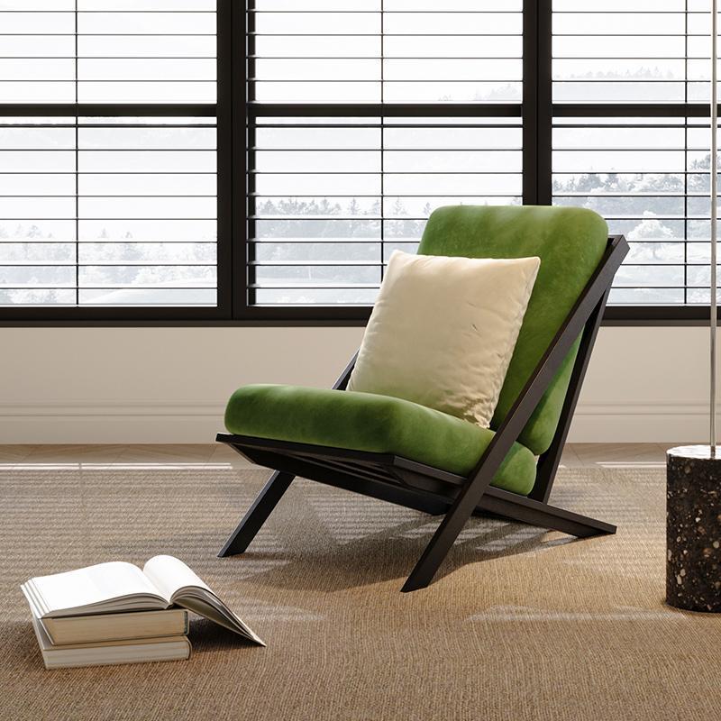 Minimalist Velvet Fabric Carbon Steel Lounge Chair