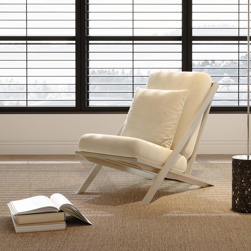 Minimalist Velvet Fabric Carbon Steel Lounge Chair — White