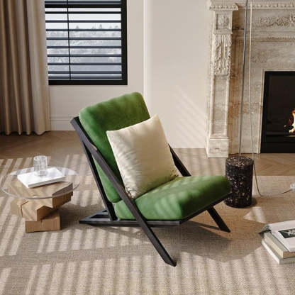 Minimalist Velvet Fabric Carbon Steel Lounge Chair