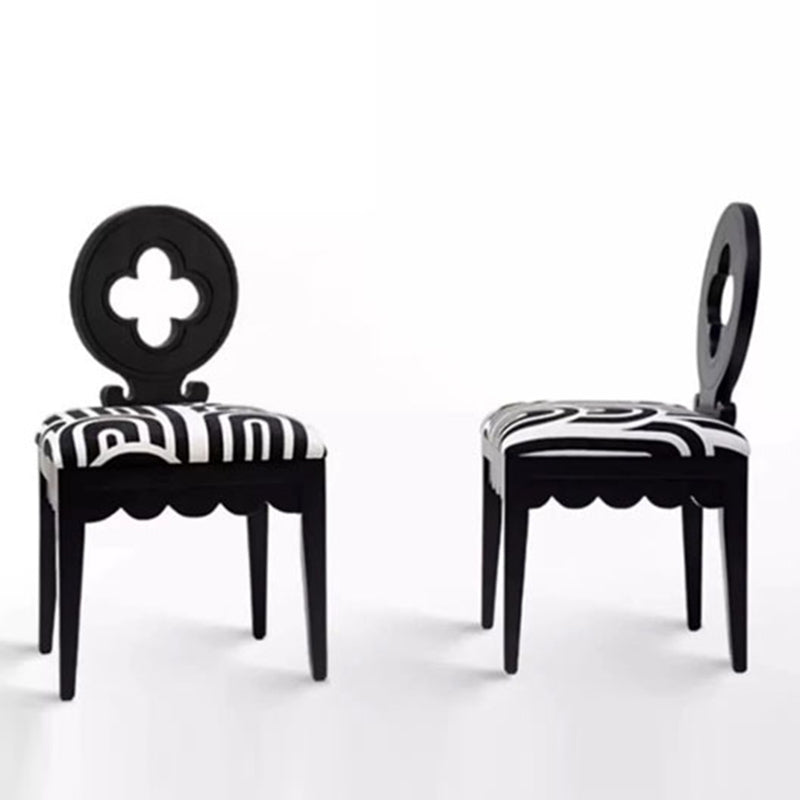 French Clover-Back Fabric Wood Vanity Stool
