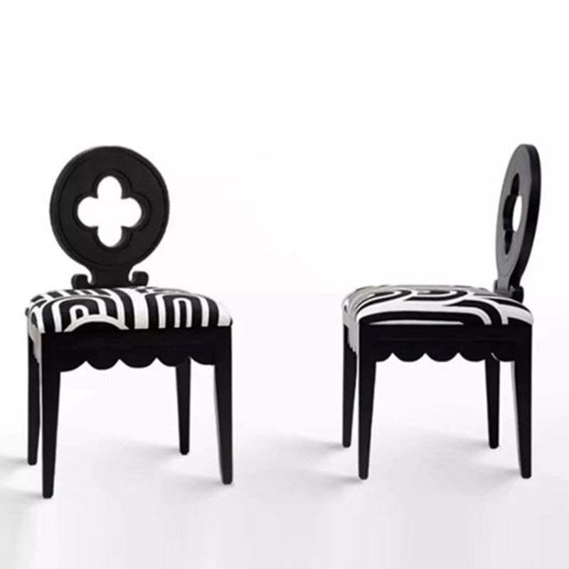 French Clover-Back Fabric Wood Vanity Stool