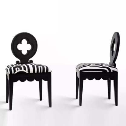 French Clover-Back Fabric Wood Vanity Stool