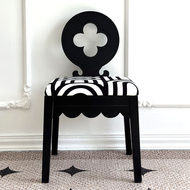 French Clover-Back Fabric Wood Vanity Stool
