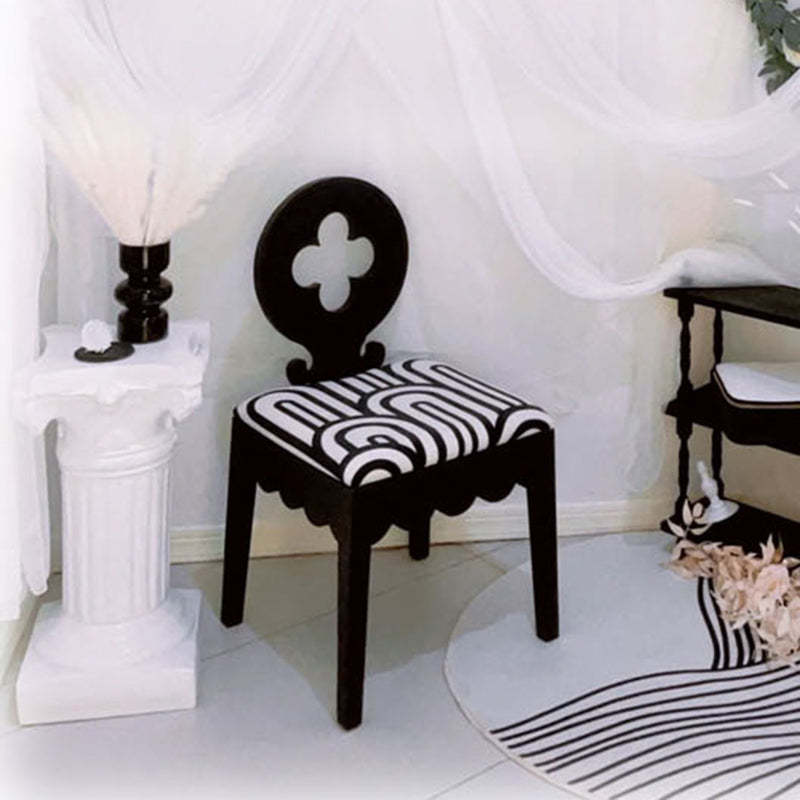 French Clover-Back Fabric Wood Vanity Stool