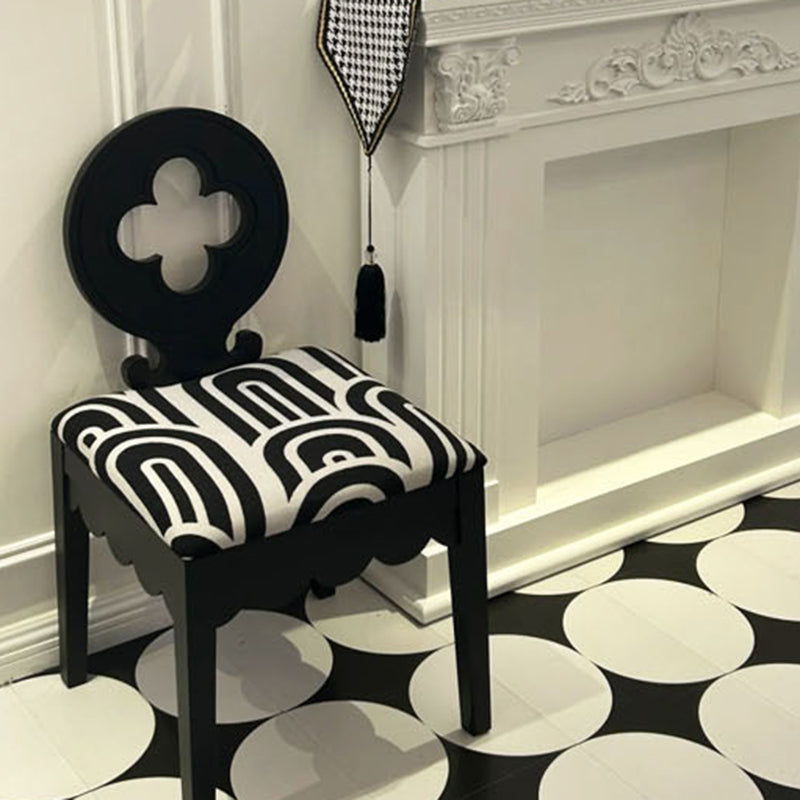 French Clover-Back Fabric Wood Vanity Stool