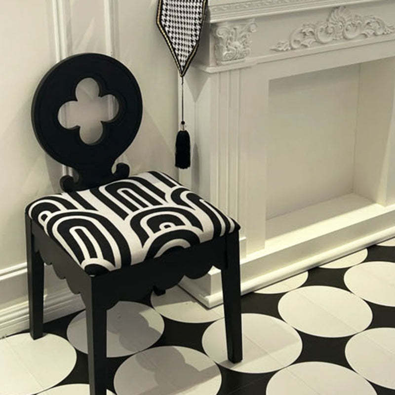 French Clover-Back Fabric Wood Vanity Stool