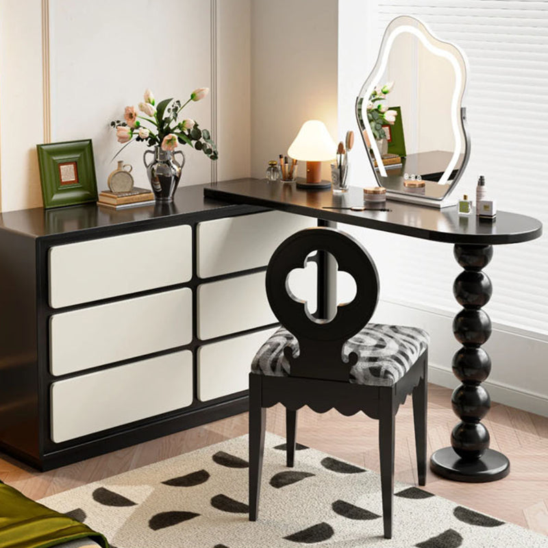 French Clover-Back Fabric Wood Vanity Stool