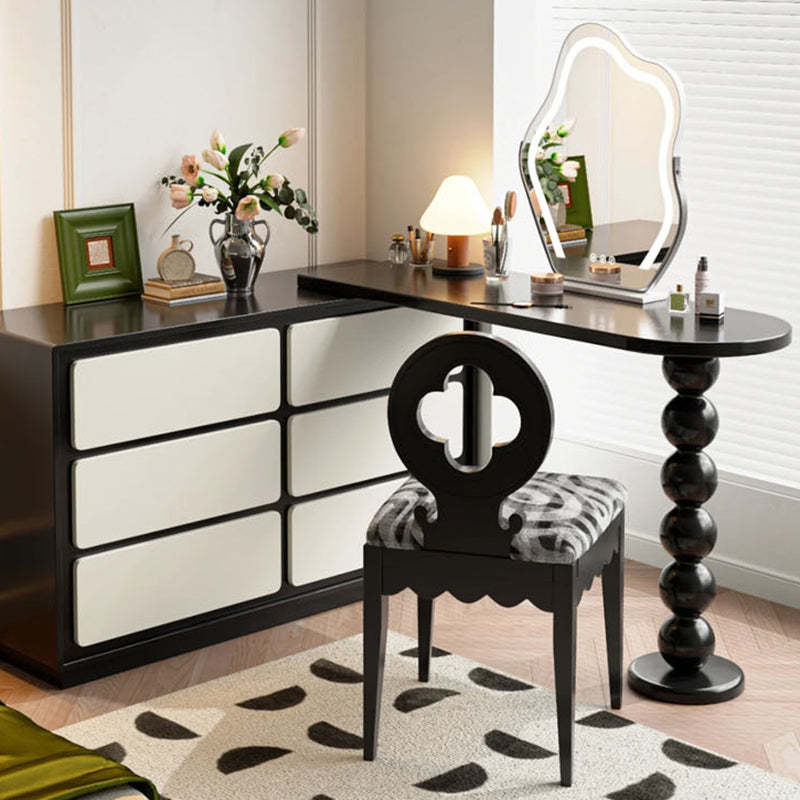 French Clover-Back Fabric Wood Vanity Stool