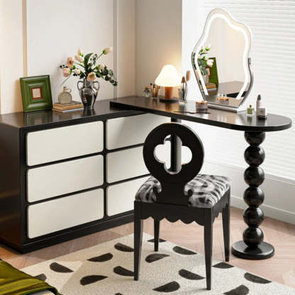 French Clover-Back Fabric Wood Vanity Stool