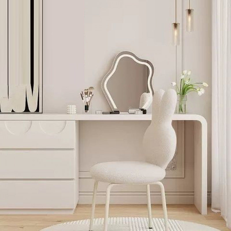 Contemporary Bunny-Back Lambswool Iron Round Vanity Stool